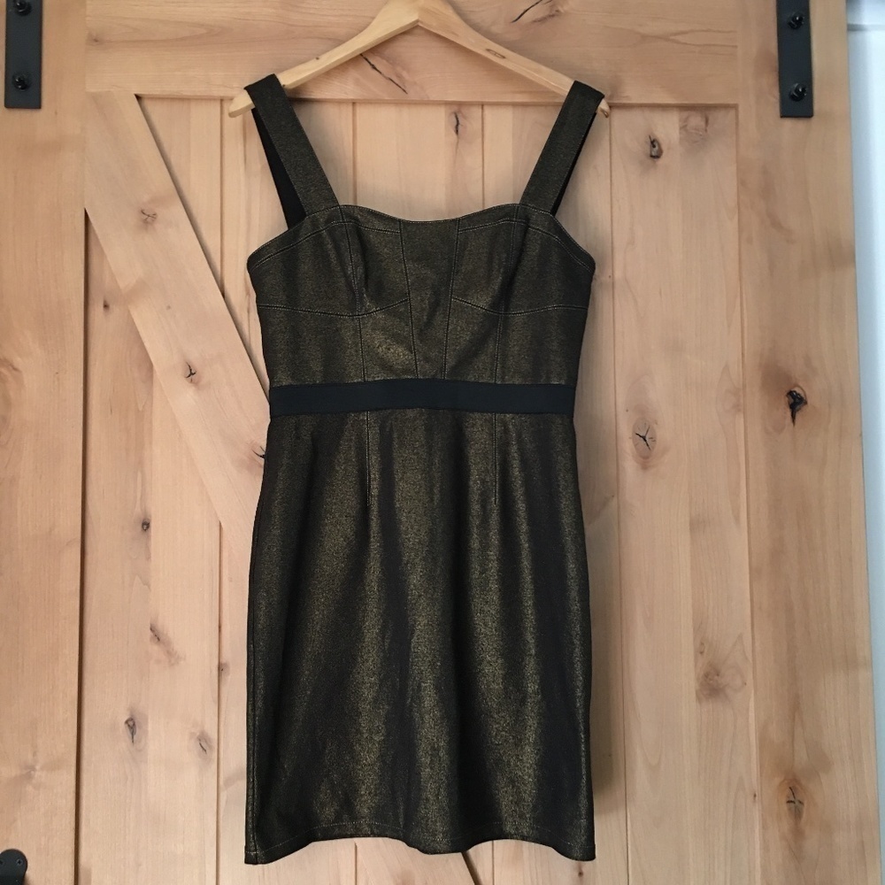 Betsey Johnson Black and Gold Metallic Mini Dress